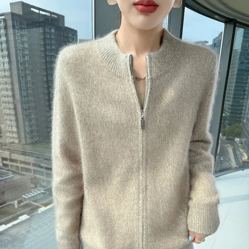 

Новый женский толстый свитер-кардиган с теплым пальто из меха норки 100, классический толстый свитер с длинными рукавами на молнии, мягкий и удобный.