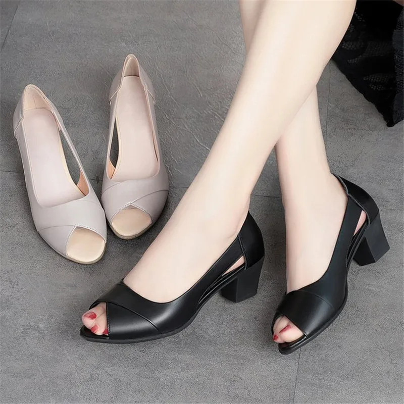 2023 Summer Women Dress Shoes Peep Toe scarpe da lavoro per ufficio décolleté con tacco spesso Open Toe sandali donna nero zapatos mujer