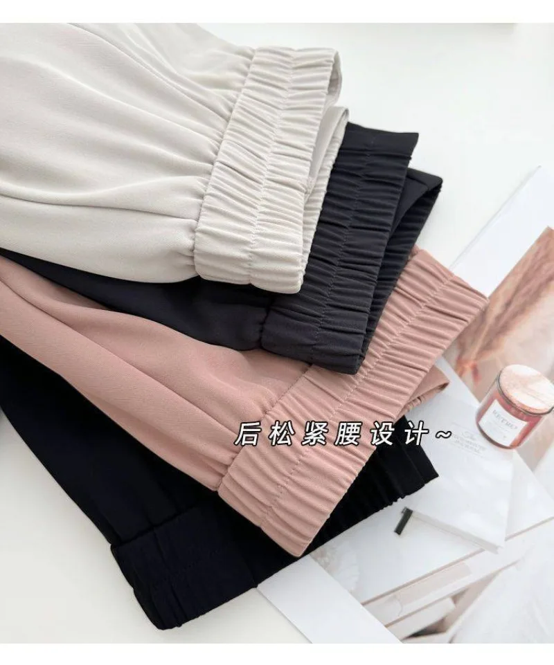 Korean New Spring Summer Thin Pants Women Elastic Waist Suit Pants Women's 2027 Nine-point Casual Straight-leg Pants Ladies