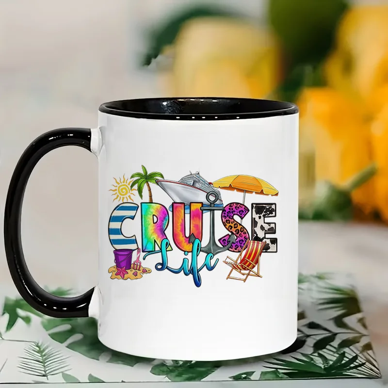 Cruise Life Colorful Print Ceramic Coffee Mug, 11oz 350ml Personalized Custom Mug, Cute Aesthetic Mug Microwave Safe, Birthday G