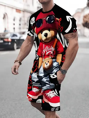 The 2025 summer new men's set features street casual fashion sportiness softness breathability and 3D printing
