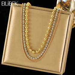 EILIECK 316L Stainless Steel Multilayer Beads Chain Necklace For Women Fashion 3-Color Waterproof Neck Chain Jewelry Lady Gift
