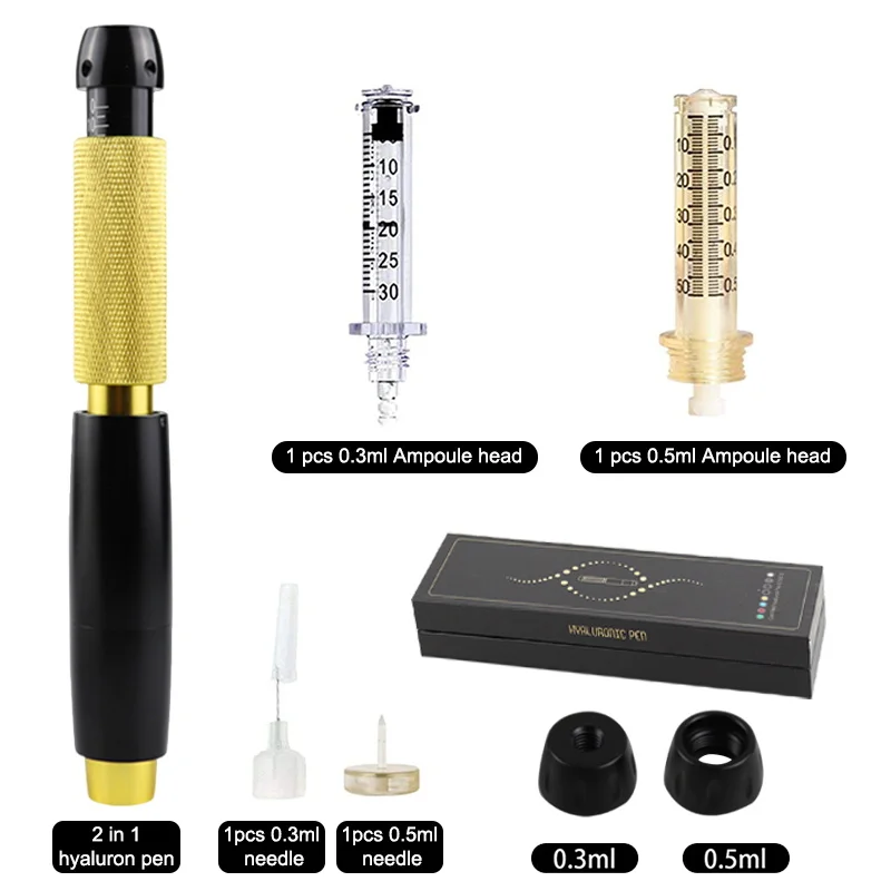 Black Gold 0.3 And 0.5ML hyaluron Pen Hyaluronic Acid Lip Filler Injection Pen No Needle Atomizer Pen Anti Wrinkle Water Syringe