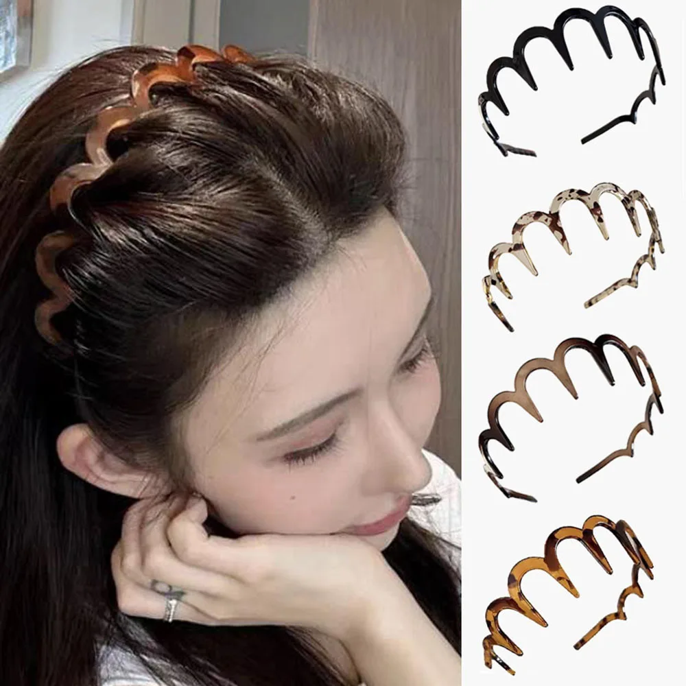 Wave Headband Hairbands Brown Resin Wave Toothed Headband Thin Non-slip Women Makkeup Hair Comb Zigzag Band Notched Headband