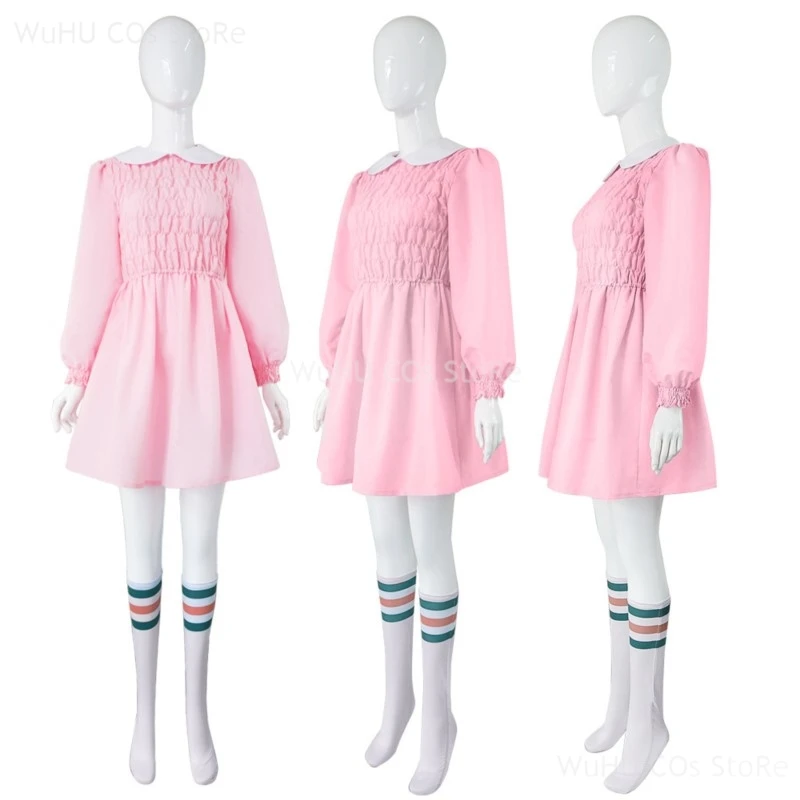 Aboutcos Stranger Cos Things 11 Cosplay Anime Costume For Women Pink Dress Outfits Fantasia Halloween Carnival Party Suit