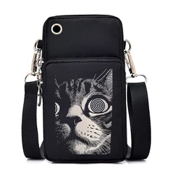 Psychedelic Cat Small Crossbody Bag Women Men Gothic Fashion Zipper Shoulder Bag Purse Punk Grunge Kitten Mini Mobile Phone Bag