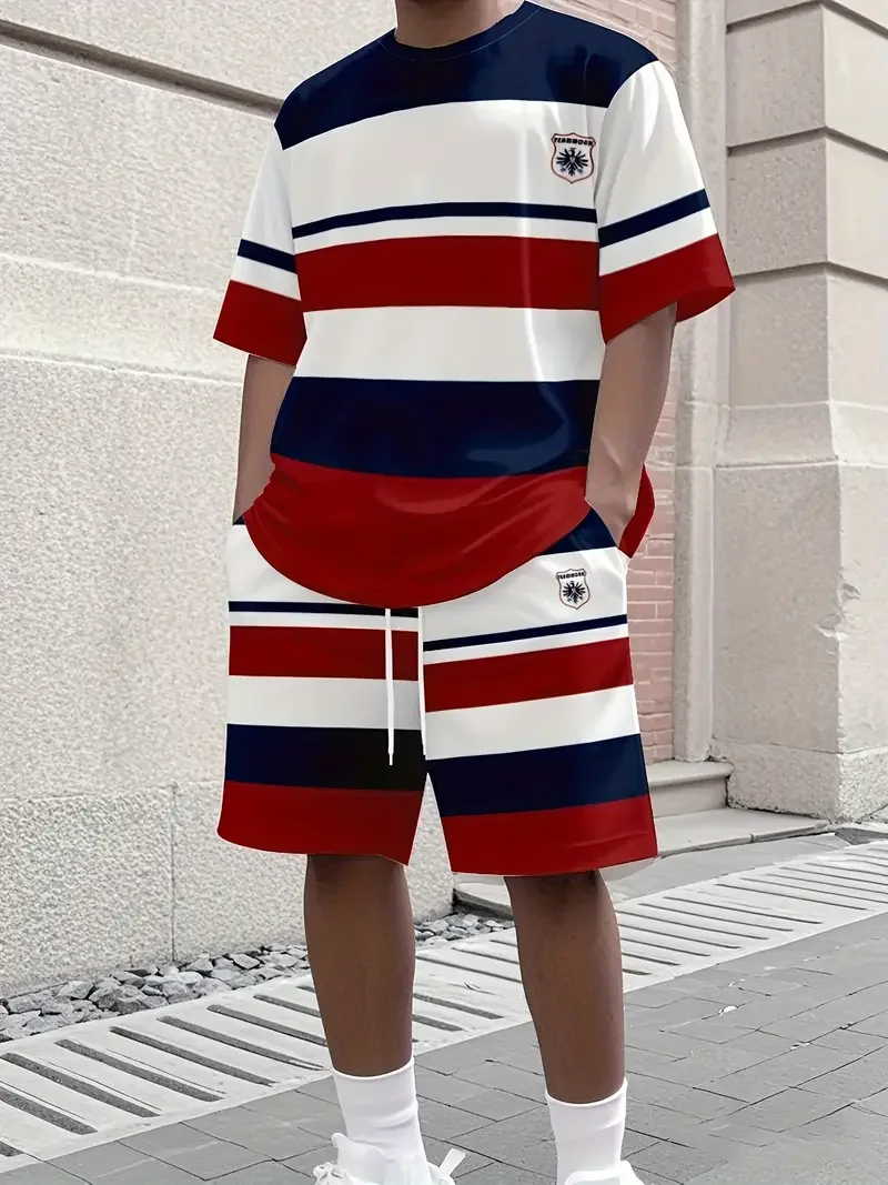 

2025-26 Summer New Hot-selling Fashion Trend 3D Printing Design Comfortable Leisure Travel T-shirt/short-sleeved Shorts Set