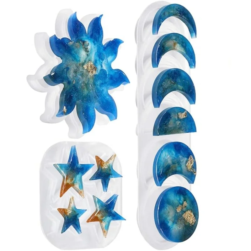 DIY Star Sun Moon Hanging Decoration Mirror Silicone Mold Handmade Jewelry Keychain Decorative Pendant Ornament Epoxy Resin Mold
