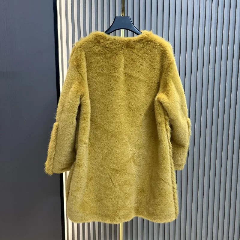 Fashion New Faux Fur Mid-Length Jacket Winter Autumn Thickened Warm Popular Design Sequin Versatile Stylish Women's Furry Coat