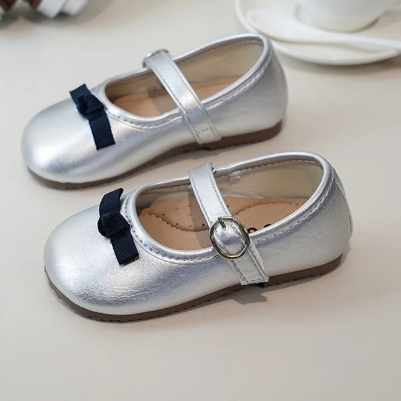 

Toddlers Girls Leather Shoes Light Weight Soft Quality with Bow-knot Simple Children Flats Shoes Fashion Kids Flats Shoes