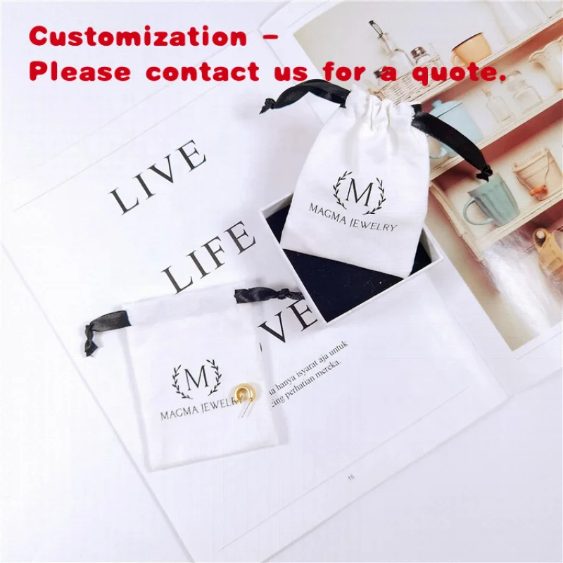

custom.Custom White Cotton Drawstring Jewelry Bag with Printed Earrings Rings Bracelet Jewelry Packing Bag Jewelry
