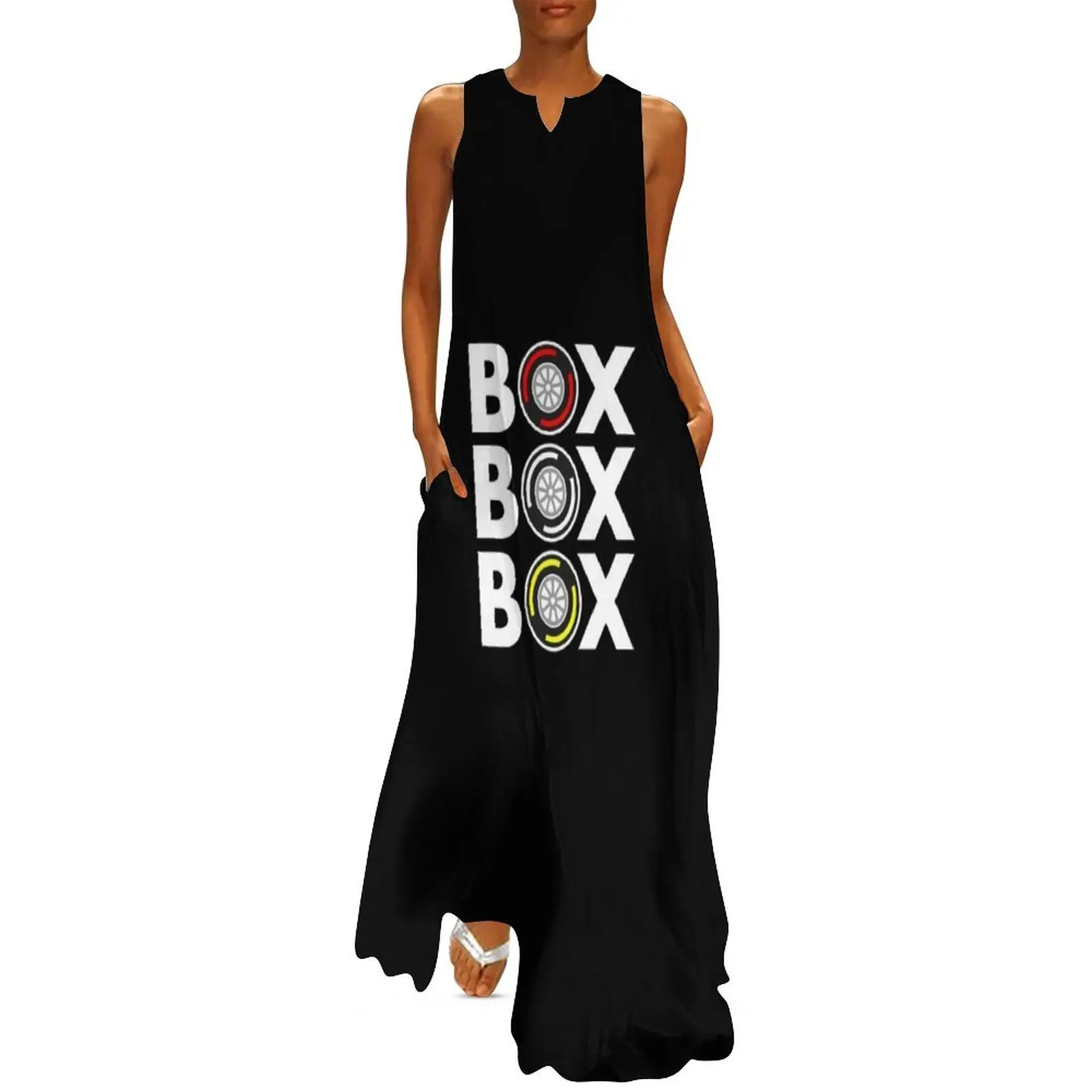 

Box Box Box F1 Tyre Compound White Text Design Long Dress Dance dresses dress women summer Dress