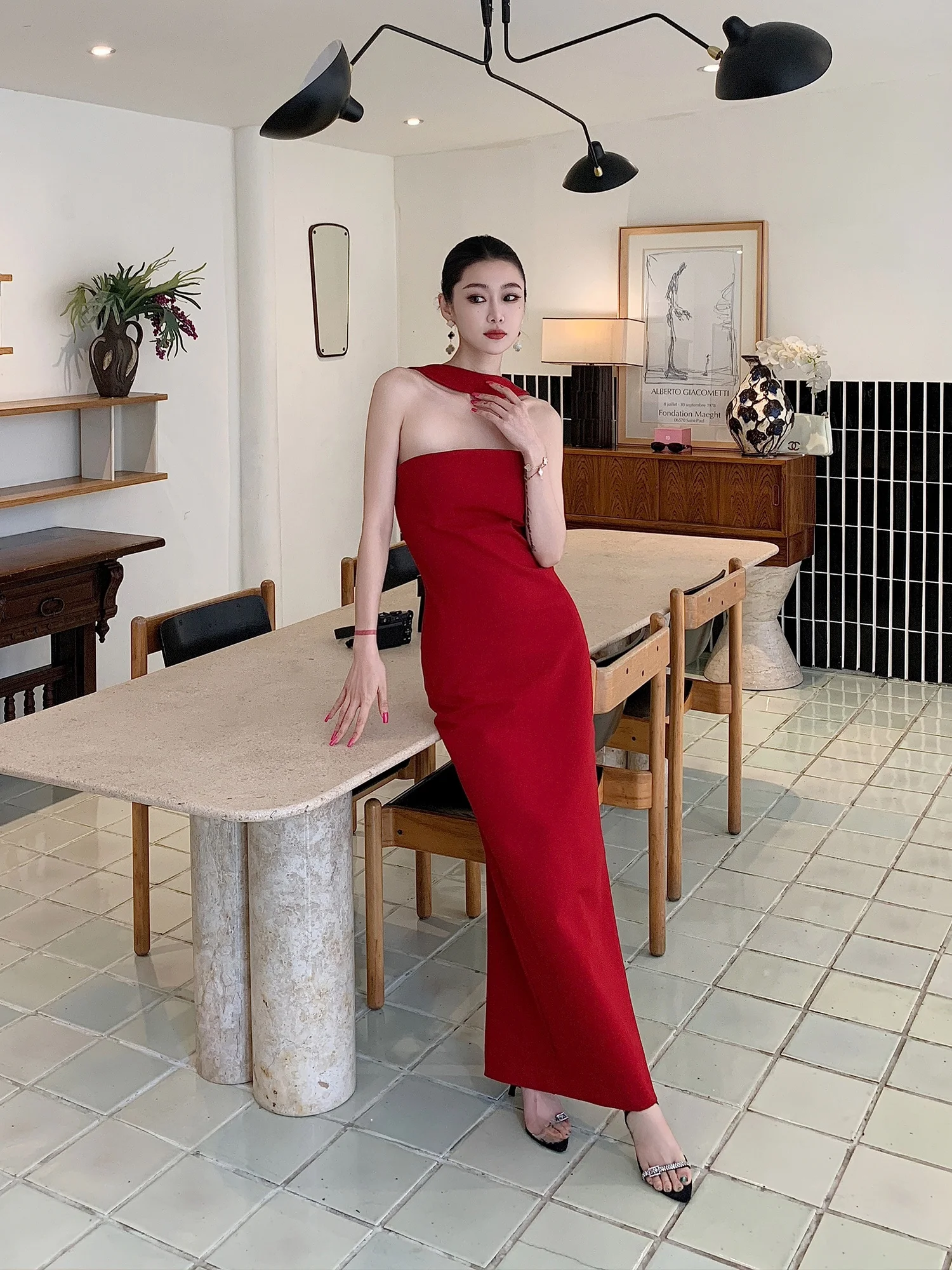 

Dongni3 Spring Summer New Sle Slimming Long Dr Red Evening Gown High Waist Poly Fiber No Sve Bodycon Dr