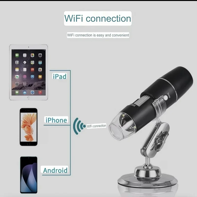50X-1000X WiFi Digital Microscope with 8 LED,WiFi Photo Video,Lifting Stand for iOS Android PCB Jewelry