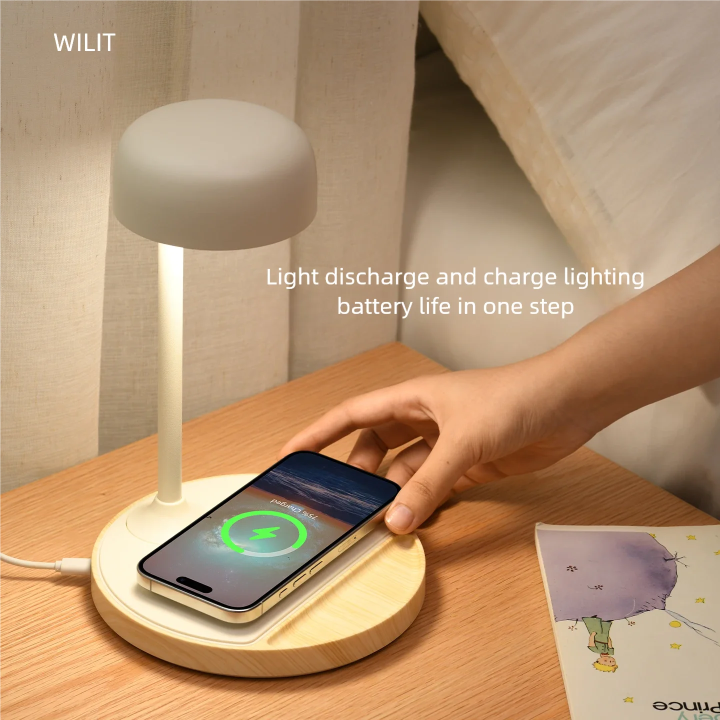 WILIT LED Desk Lamp with Wireless Charging Student Dormitory Office Bedside Table Lamp Bedroom Lighting Night Light Decoration view 3
