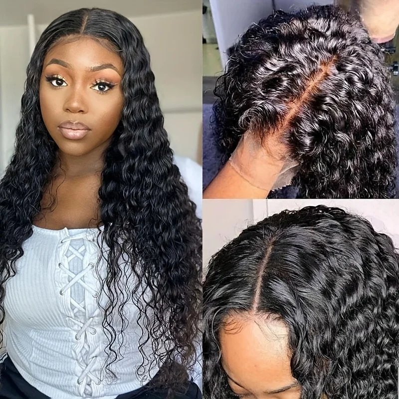 250密度HD 13x6透明ディープウォーターウェーブカーリーレースフロントウィッグ40インチ42インチ13x4レースフロント人毛ウィッグ女性用
