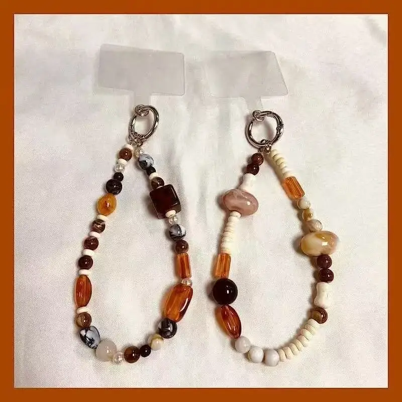 

Vintage Caramel Beaded Keychain, Aesthetic Bag Charm, Personalized Anti-lost Strap for Phone & Bag