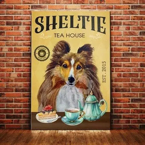 Vintage Signs for Man Cave Shetland Sheepdog Tea Company Metal Sign Vintage Home Decor Rustic Aluminum Tin Signs Wall Art Metal