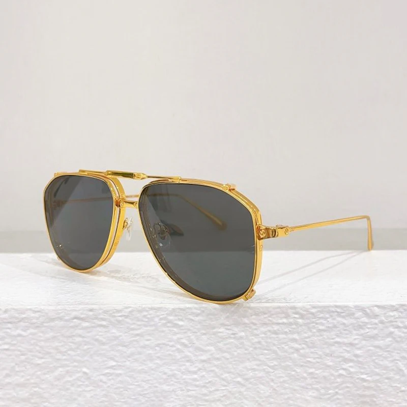 

Light Luxury Pilot Folding Sunglasses Men Shades CT0352S Gold Sun Glasses Hand Made Double Bridge Alloy Clip On Solar Glasses