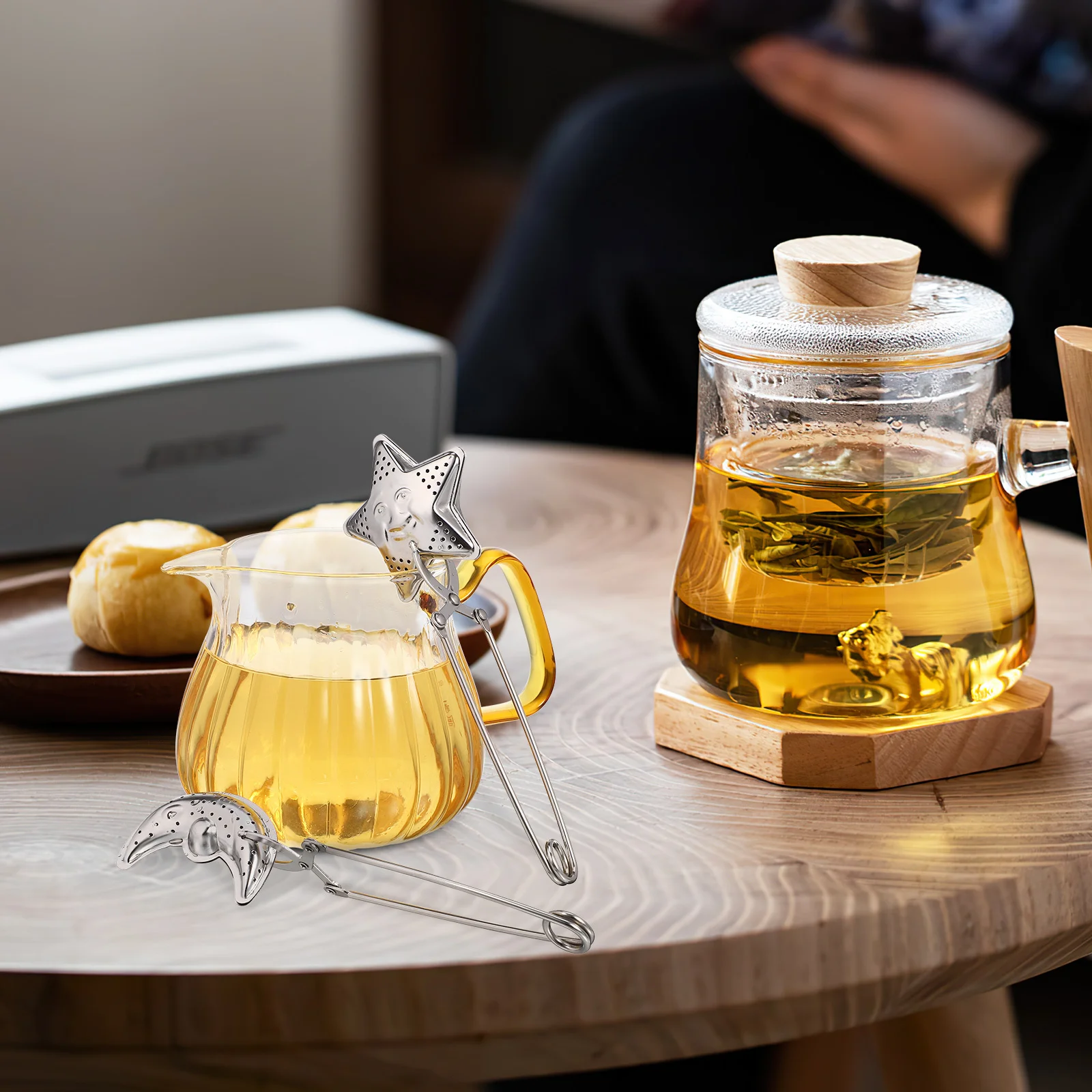 

4 Pcs Star Strainer Stainless Steel Loose Leaf Tea Infuser Snap Ball Filter With Handle For Coffee Juice