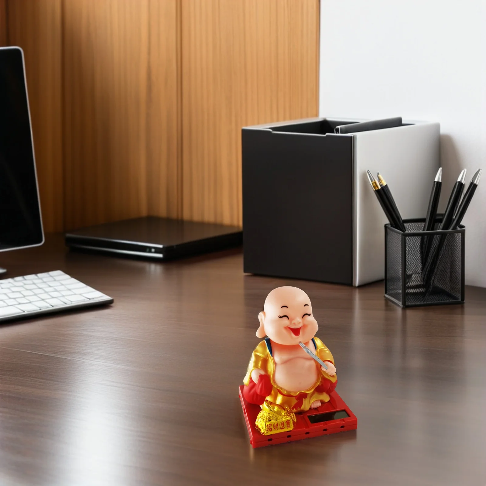 1 pçs adorno de buda maitreya operado a energia solar para carro e mesa decoração de movimento noturno interior da casa elegante cultura chinesa