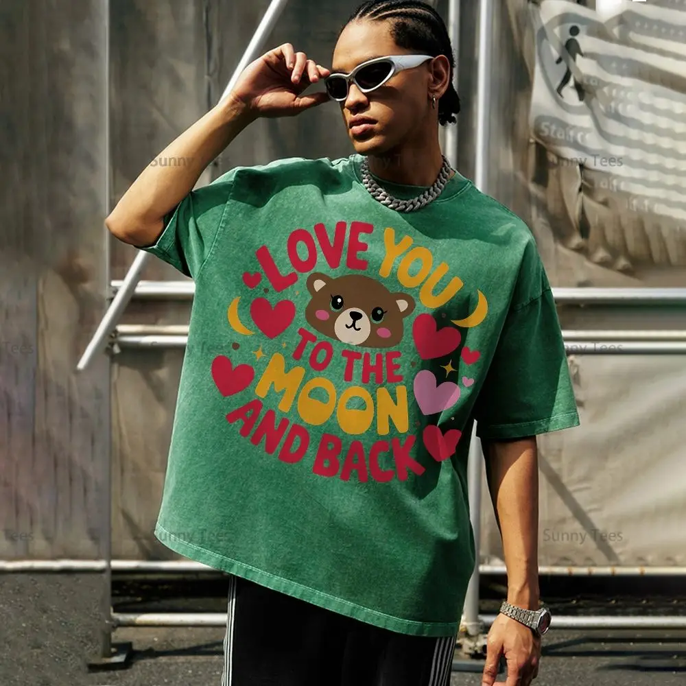 

Summer Women's Top Y2k Style Oversized Cotton T-Shirt High Quality Casual love you Love Moon Bear Clothes Tee