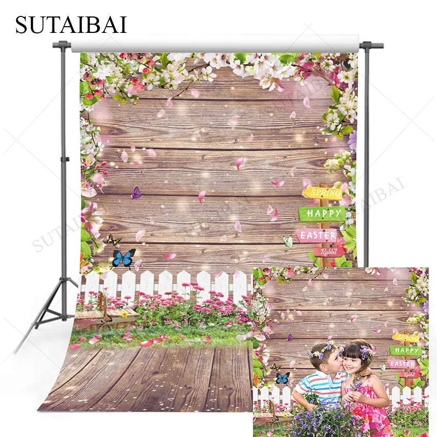 

Spring Floral Wood Photography Backdrop Natural Grass Scenery Butterfly Baby Shower Party Decorations Photo Studio Props Banners