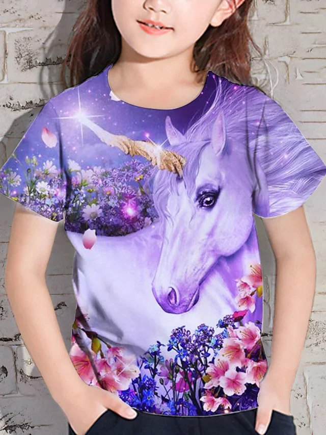 unicorn，cat series Print T Shirt, Tees For Kids Boys, Casual Short Sleeve T-shirt For Summer Spring Fall, sells hot