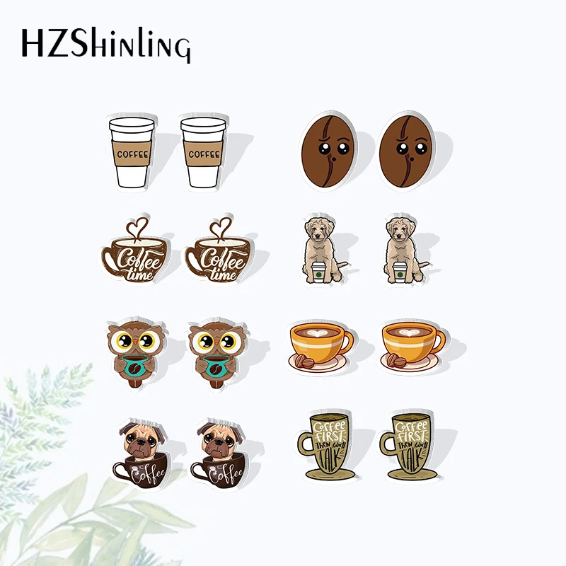 

2023 New Arrival Fashion Cute Love Coffee Graffiti Stud Earrings Handcraft Epoxy Earrings Acrylic Earrings