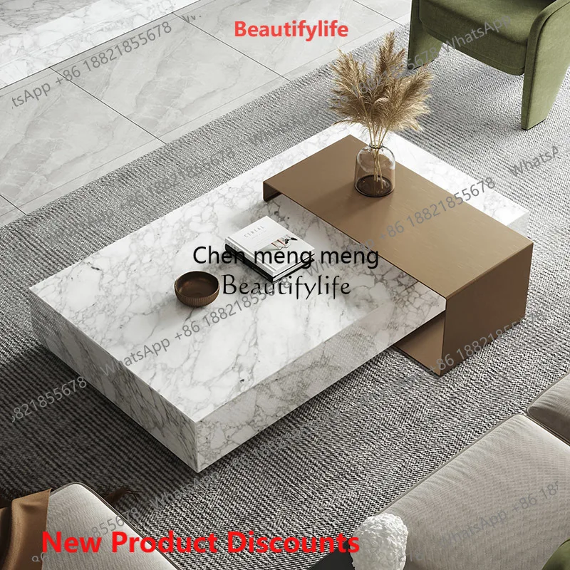 Mesa de Centro de Mármol Bianco Carrara Venato Natural Minimalista Italiana Z10, Moderna y de Alta Gama