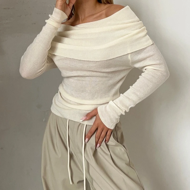 

Off-the-shoulder Sweater 2025 Autumn Sexy Slim Solid Color Turtleneck Women's Long-sleeved Sweater