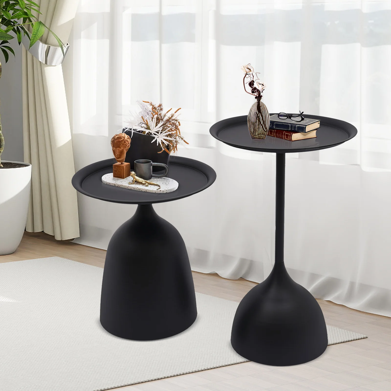

Dual-Piece Versatile Round Side Tables End Table Set with A Tall Side Table (23.6 Inches) and A Shorter One (16.9 Inches)