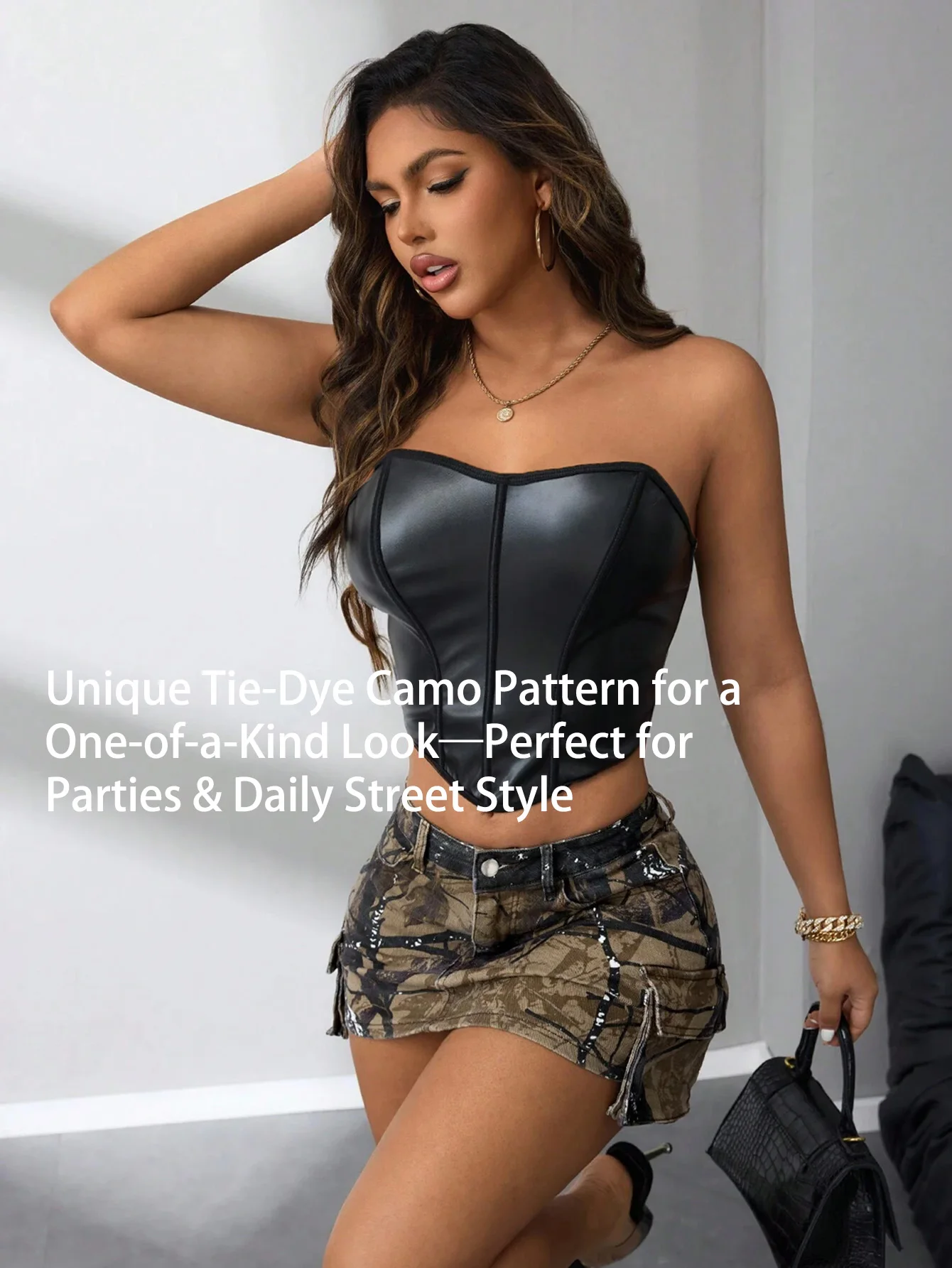 Women's Camo - Patterned Mini Skirt with Functional Side Pockets, Casual and Stylish, Showing Personal Sexy Charm