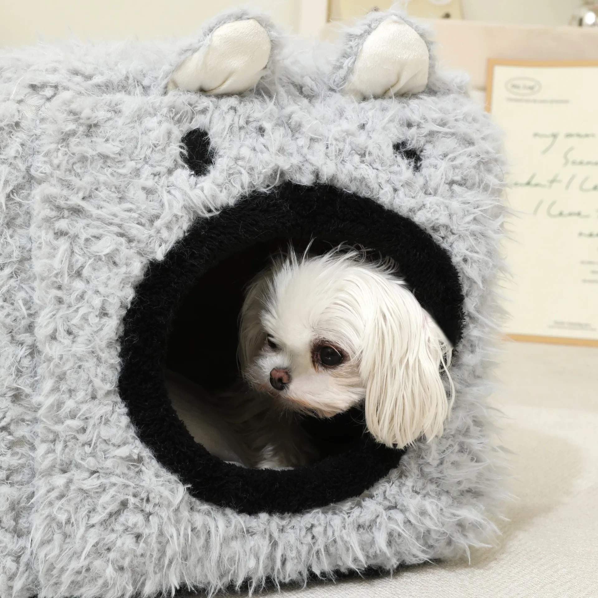 Plush Pet Nest Cat Ears Three-Dimensional Square Nest Removable Cushion Pet Bed Warm Kennel Semi-Closed Cat Nest