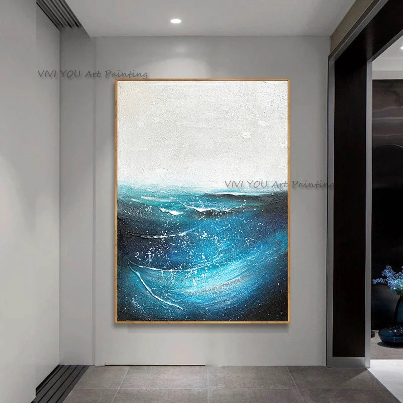 100% Handpainted Wall Art Sea Wave Abstract Landscape Oil painting For Living Room Bedroom Home Decor One Piece