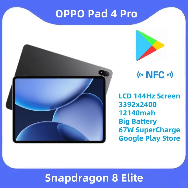 Новый OPPO Pad 4 Pro Snapdragon 8 Elite ЖК-экран 144 Гц 3392x2400 12140 мАч Большая батарея 67 Вт SuperCharge Google Play Store