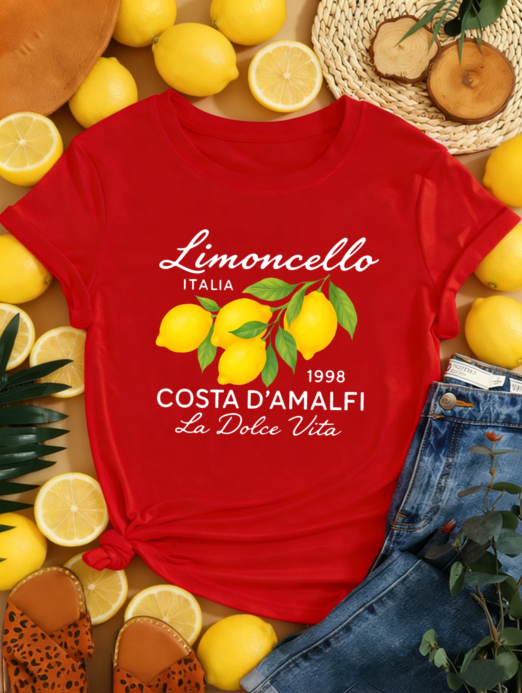 Camisetas con estampado de limón Limoncello Italia La Dolce Vita para mujer, camiseta transpirable de manga corta con cuello redondo, camisetas de Hip Hop Y2K