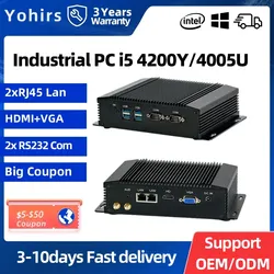 Yoirs Mini Computer industriale I5 4200Y I3 4010Y Celeron J4125 2955uU Dual RJ45 Lans 2 * COM HD VGA Embedded Micro PC SIM Card