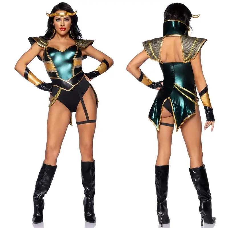 

Sexy Roman Warrior loween Costume Women's Performance Bull Horn Roman Outfit Stage Costume Traditional Chinese Ethnic Wome...