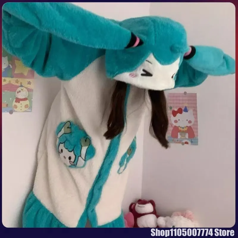 

Cartoon Cute Hatsune Miku Girl Soft Girl Bow Coral Velvet Hoodie Sleeping Robe 2026 New Edition With Velvet Warm Cloak