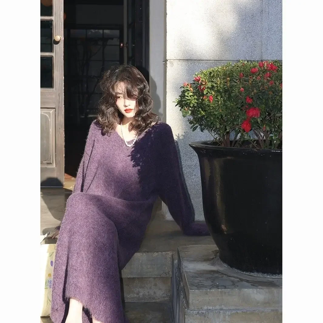 Knitted Dress for Women with Autumn 2023 New Women's Clothing High-end Feeling French Retro Cold Style Bottom Long Skirt