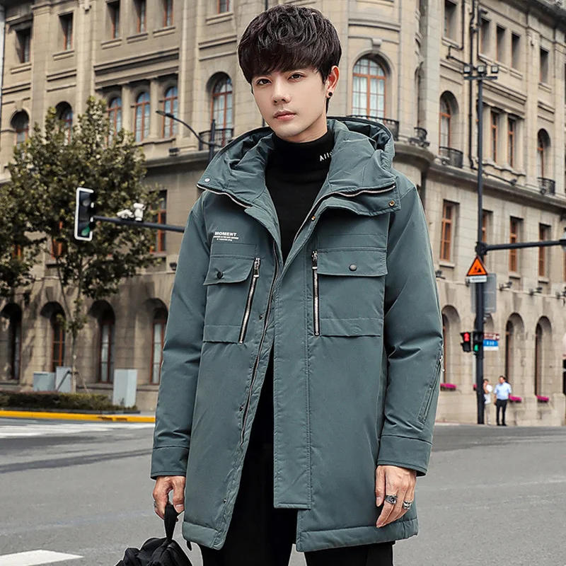 Winter 2024 Thick Hooded Down Jackets Men Clothing Medium Long White Duck Warm Casual Trend Coat Puffer Coats Chaquetas