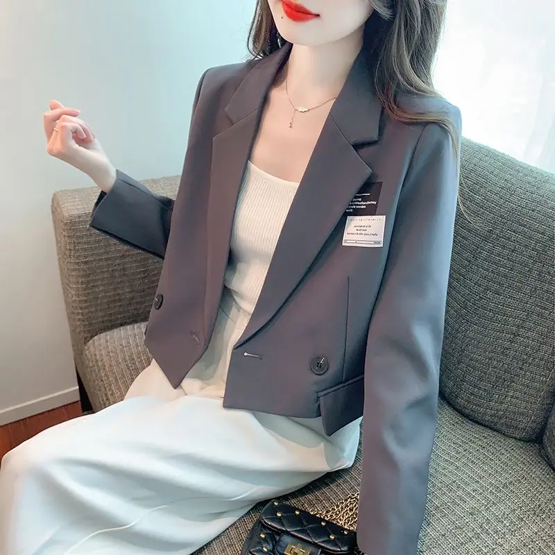 Women's Spring Autumn New Solid Color Short Suit Fashion All-match Patchwork Button Lapel Loose Girl's Long Sleeve Formal Coats