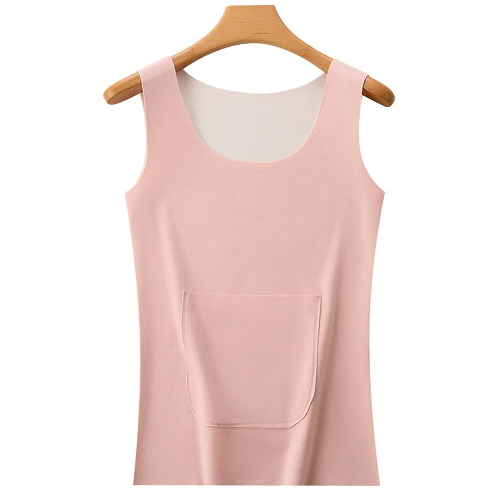 Women's Velvet Thermal Vest for Autumn and Winter with Front and Rear Pockets Casual Sleeveless Bottoming Underwear