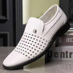 Luxury Summer New High Rise Business Casual Leather Shoes Breathable Hollow Soft Sole Anti slip High Quality Men's Sandals