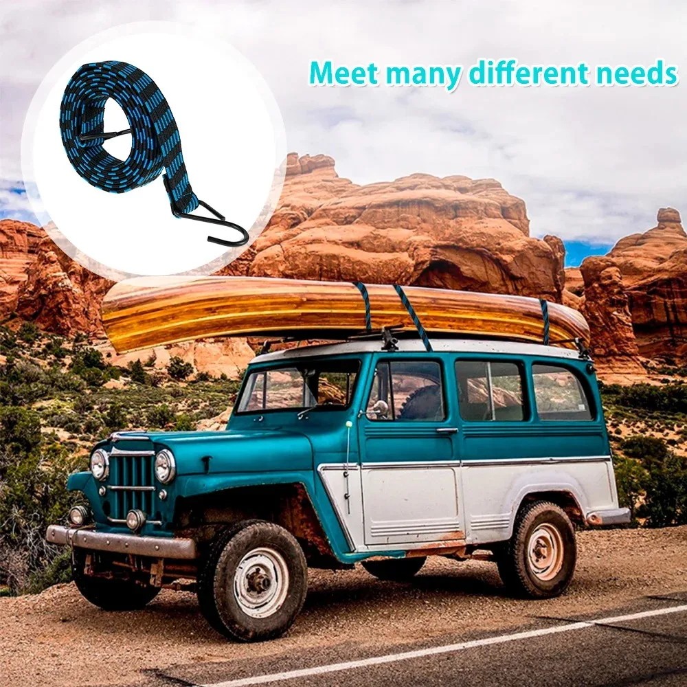 1-3Pcs Bungee Cords 2M Elastic Bungees Cords Heavy Duty Luggage Bungee Straps with Hooks Antislip Flat Elasticity Rope Upgrades