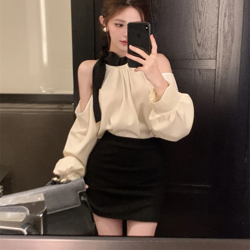 

2024 Cruise French Temperament Off-the-shoulder Design Shirt New Top Shirt Women's Chic Hip Skirt Two-Piece Birthday Party Set