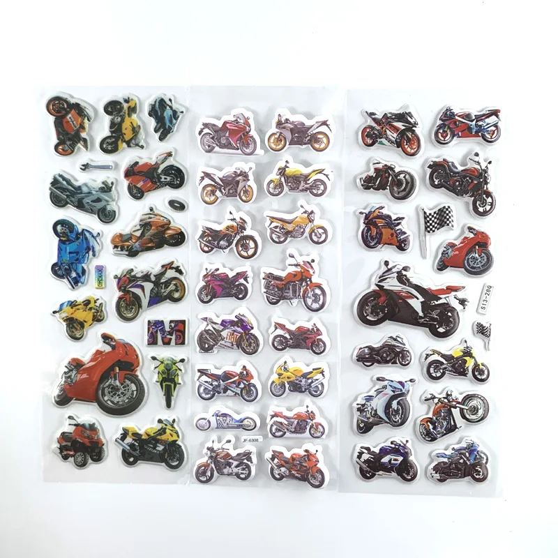 12 Sheets/Set Cartoon Motorcycle Pattern Sticker 3D Bubble Foam Scrapbooking Stickers for Kids Notebook Diary Label