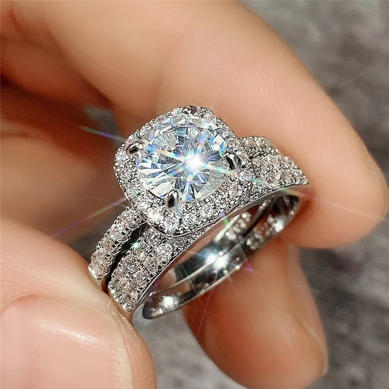 Dainty Cushion Halo Zircon Engagement Ring, Slim Shank Stack‑able Wedding Ring, Luxury Jewelry, Romantic Proposal Gift for Women