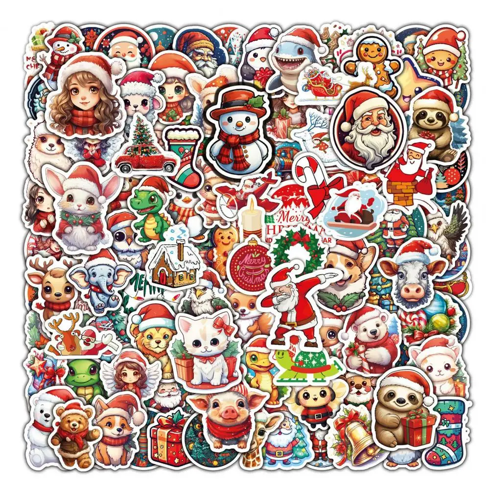 Cartoon Christmas Themed Stickers Pencil Box Graffiti Stickers Waterproof Christmas Sticker Set 100pcs Removable Pvc for Phone